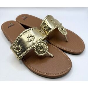 Palms Slip-On Flat Sandals Shoes Sz 12 Gold Beach Medallion Accent Boho